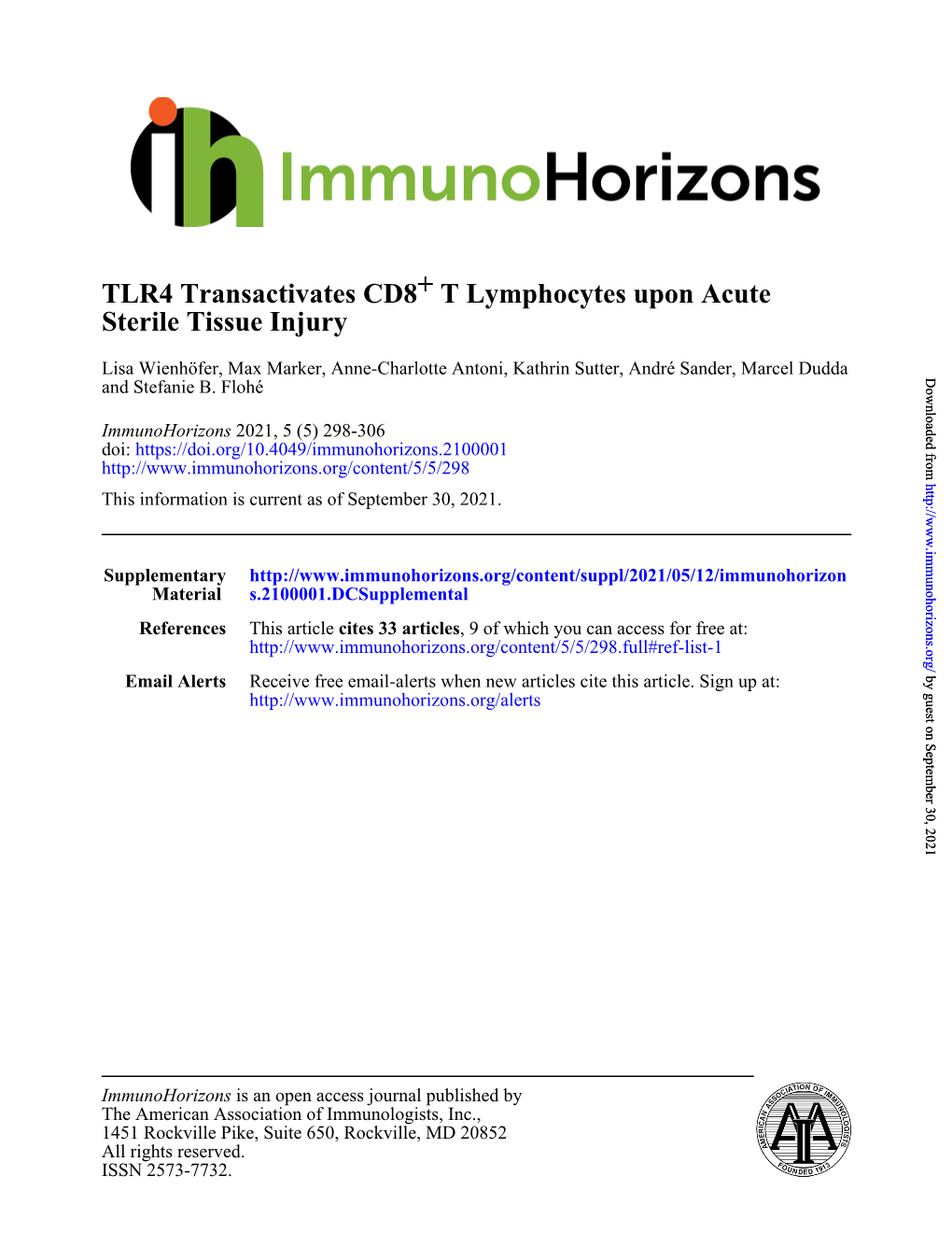 Sterile Tissue Injury T Lymphocytes Upon Acute + TLR4 Transactivates