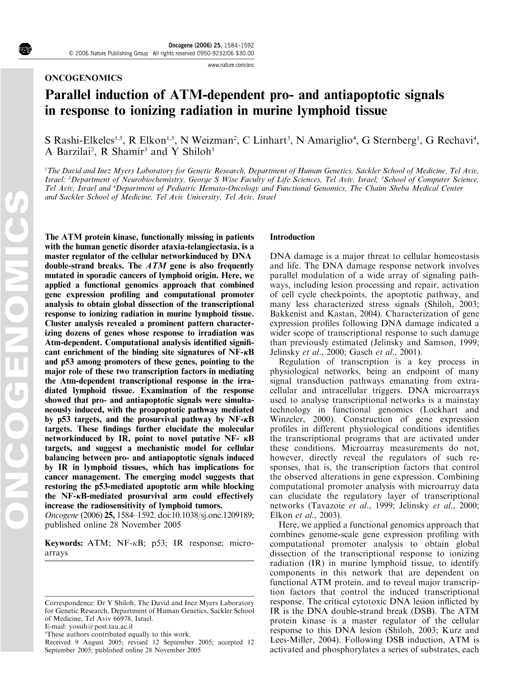 ONCOGENOMICS Parallel Induction of ATM-Dependent Pro- and Antiapoptotic Signals in Response to Ionizing Radiation in Murine Lymphoid Tissue