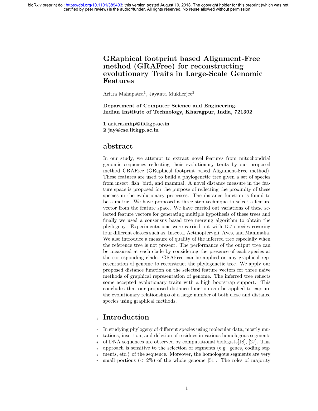 Graphical Footprint Based Alignment-Free Method (Grafree) for Reconstructing Evolutionary Traits in Large-Scale Genomic Features