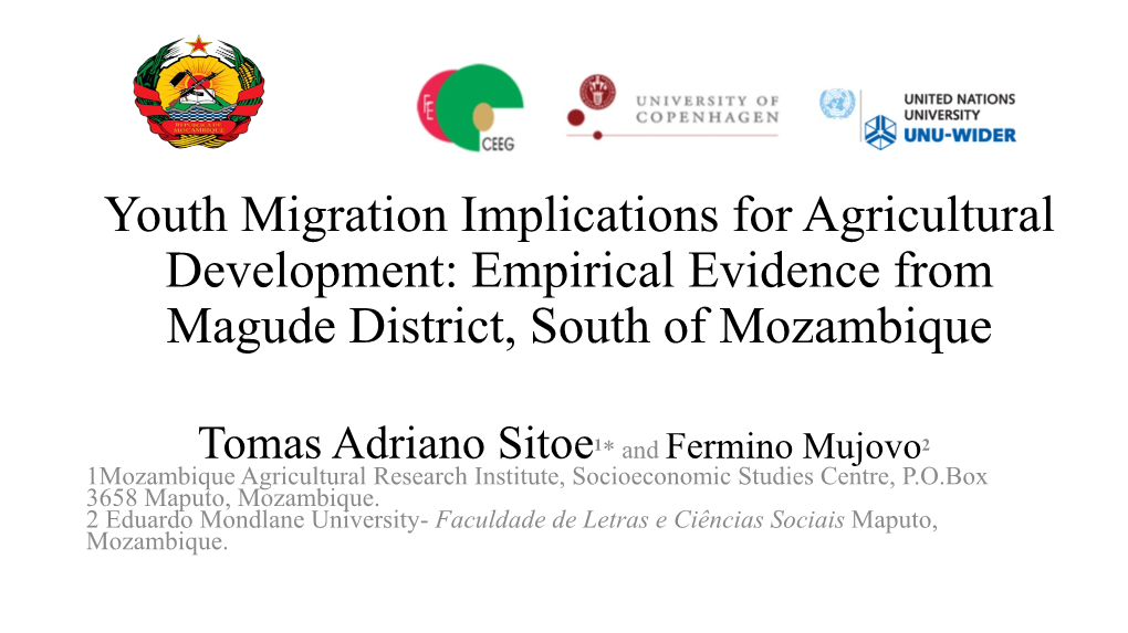 Youth Migration Implications for Agricultural Development: Empirical Evidence from Magude District, South of Mozambique