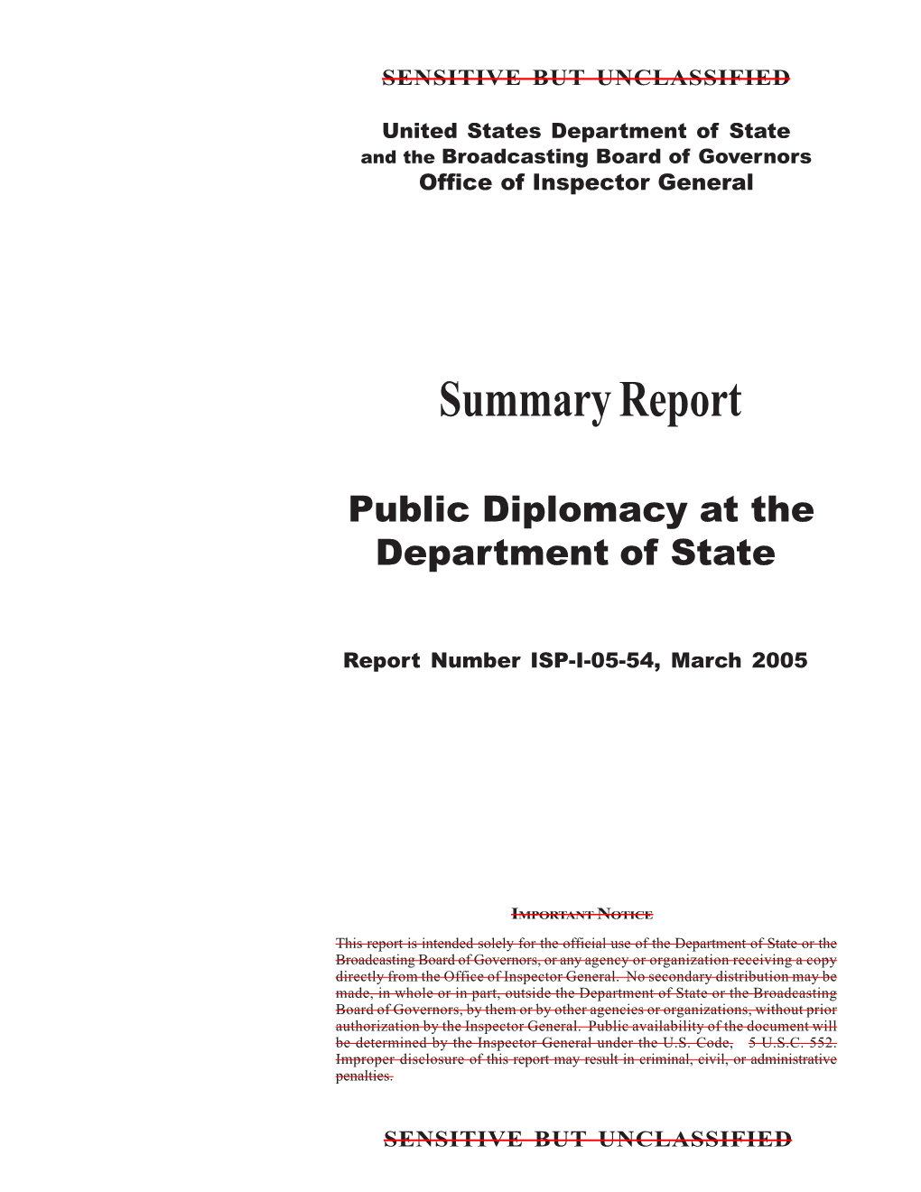 Summary Rpt on Public Diplomacy at the Dept.Pmd