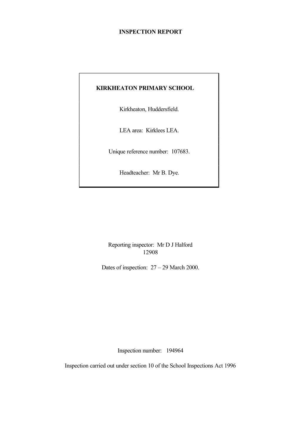 INSPECTION REPORT KIRKHEATON PRIMARY SCHOOL Kirkheaton
