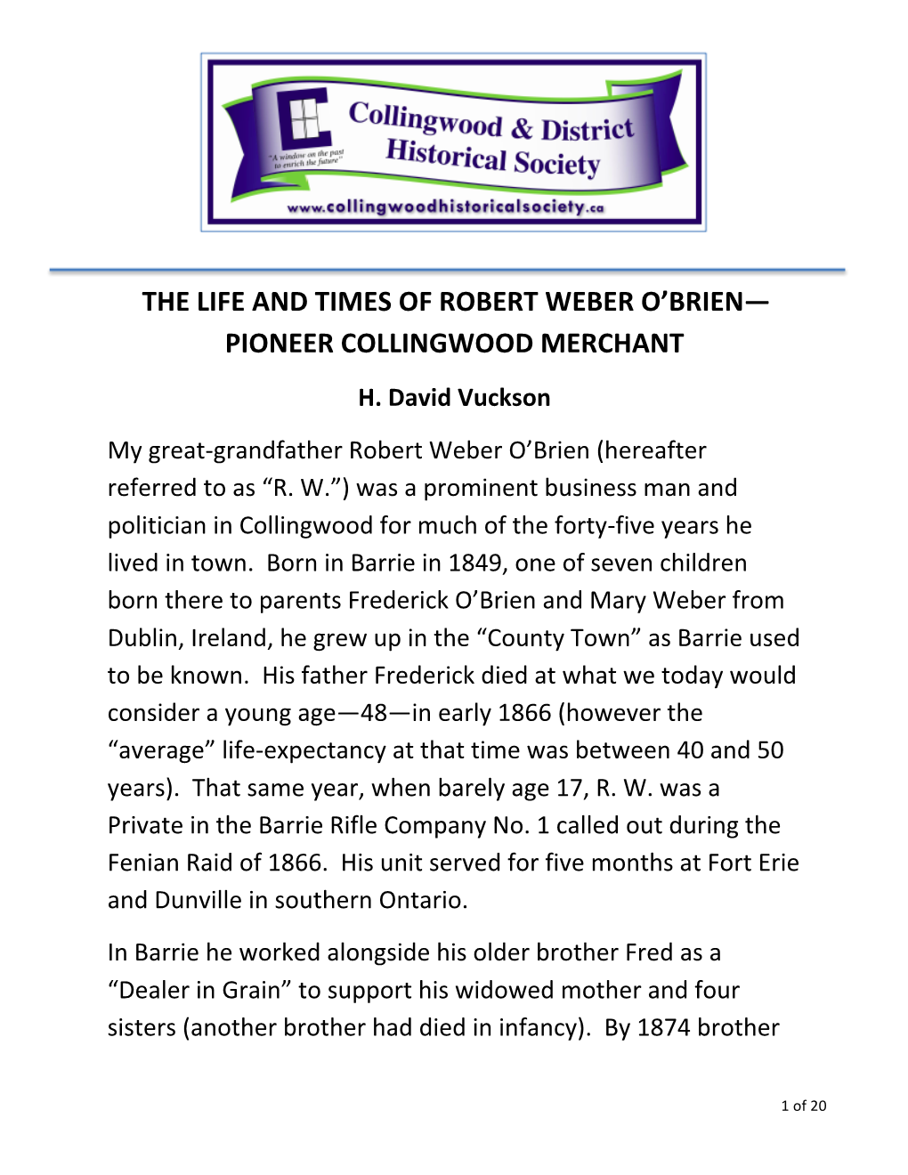 The Life and Times of Robert Weber O'brien