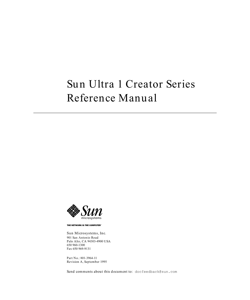 Sun Ultra 1 Creator Series Reference Manual