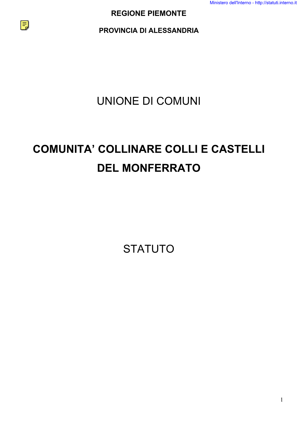 Statuto Unioni Di Comuni