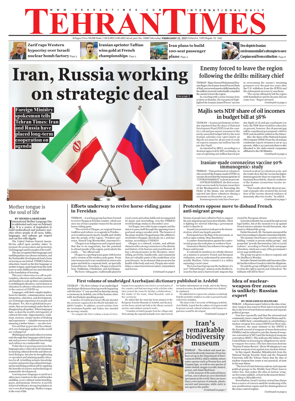 Iran, Russia Working on Strategic Deal