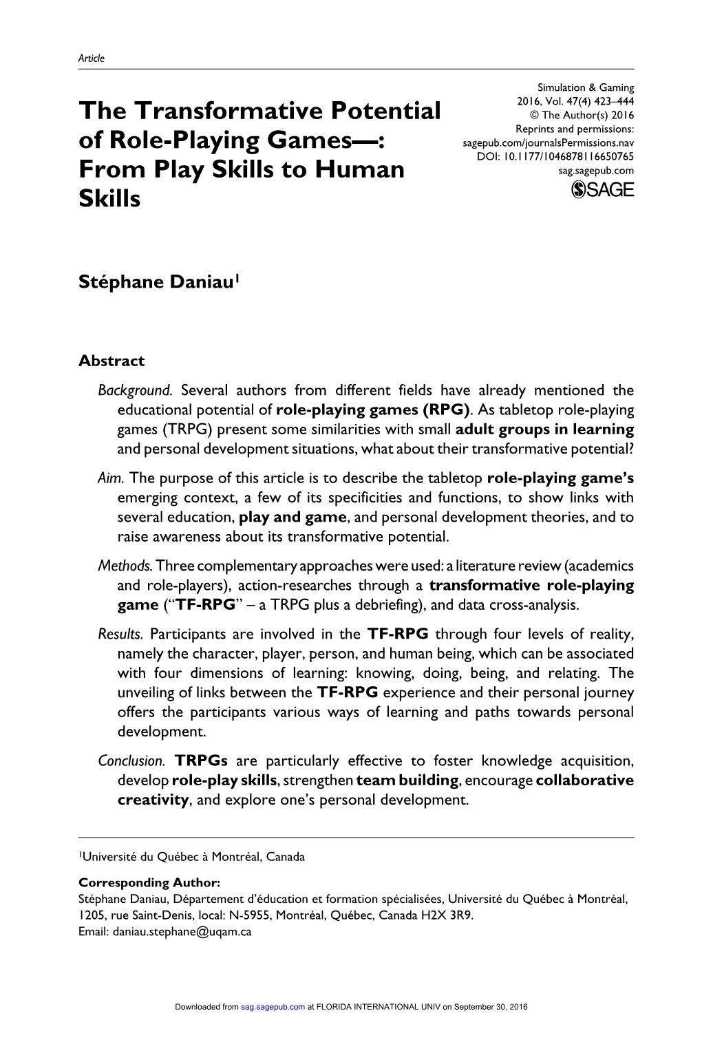 The Transformative Potential of Role-Playing Games—: from Play Skills to Human Skills