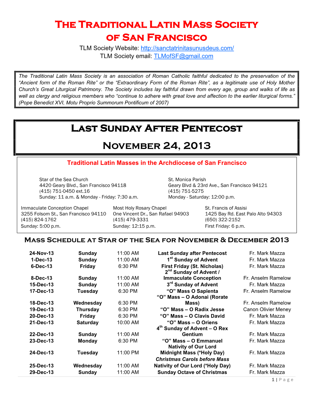 Last Sunday After Pentecost November 24, 2013