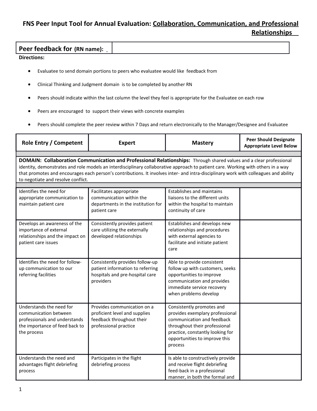 Evaluatee to Send Domain Portions to Peers Who Evaluatee Would Like Feedback From