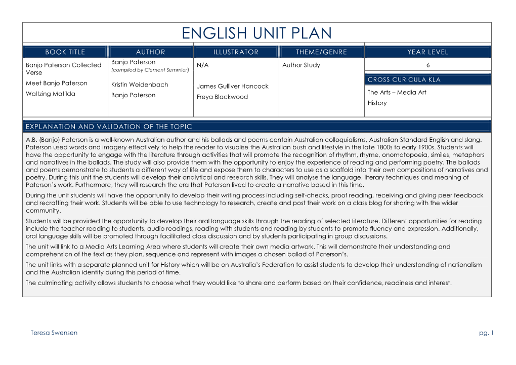 English Unit Plan