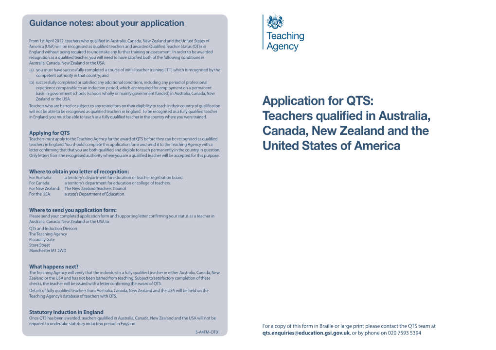 Application for QTS: Teachers Qualified in Australia, Canada, New