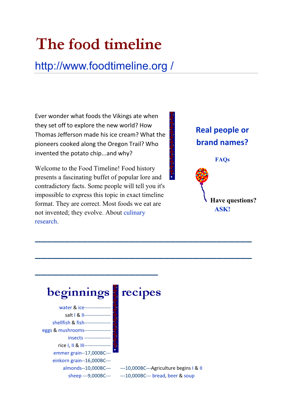 Food Und Nutrition Timeline A