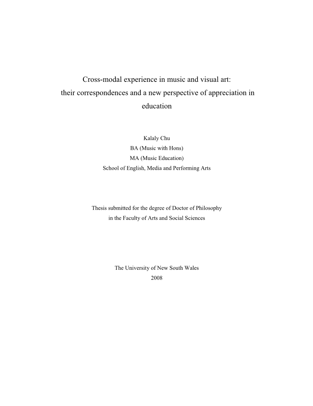 Cross-Modal Experience in Music and Visual Art: Their Correspondences and a New Perspective of Appreciation in Education