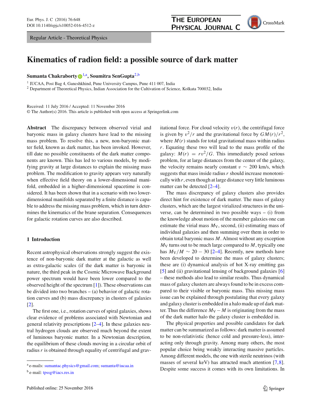 Kinematics of Radion Field: a Possible Source of Dark Matter