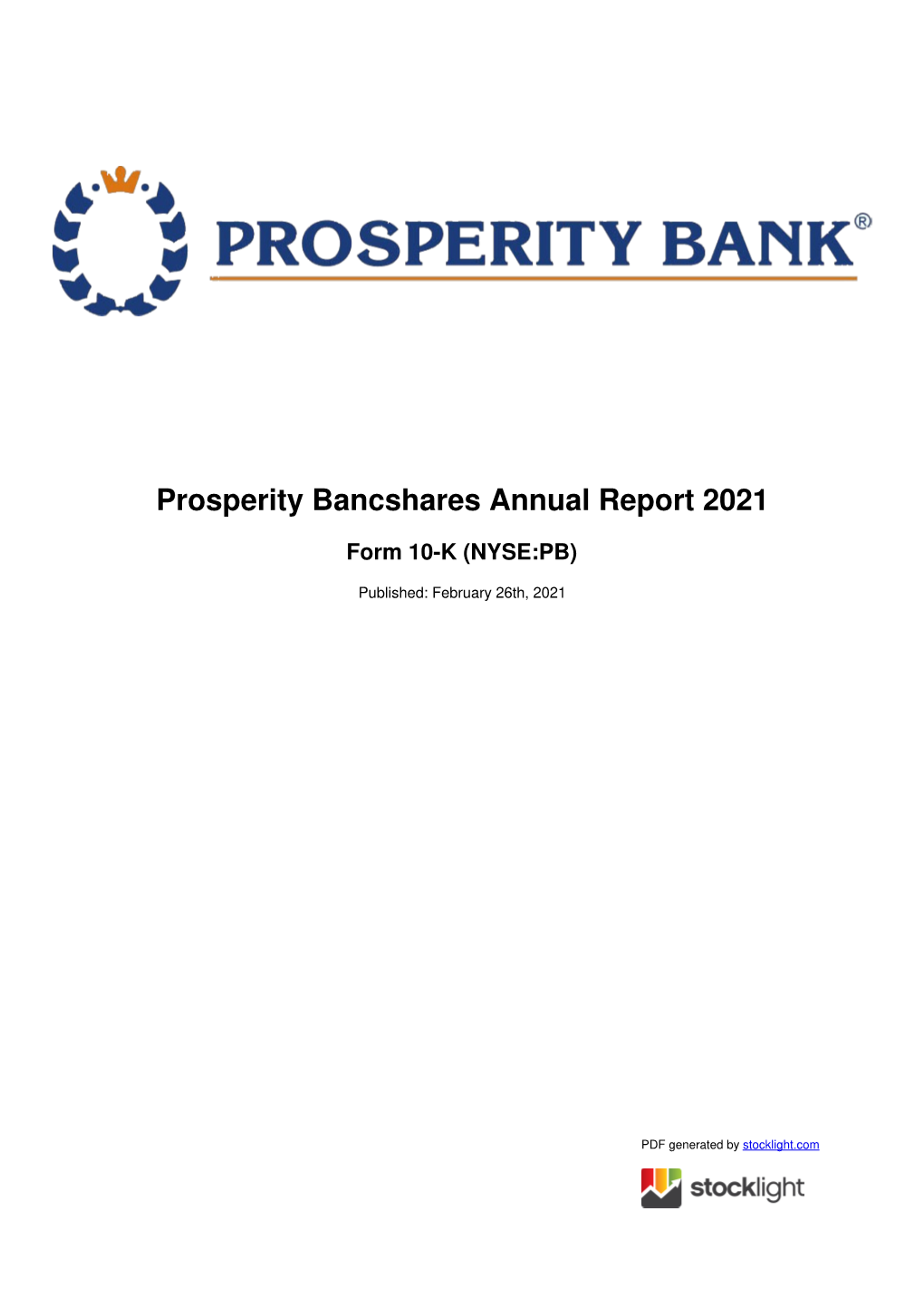 Prosperity Bancshares Annual Report 2021
