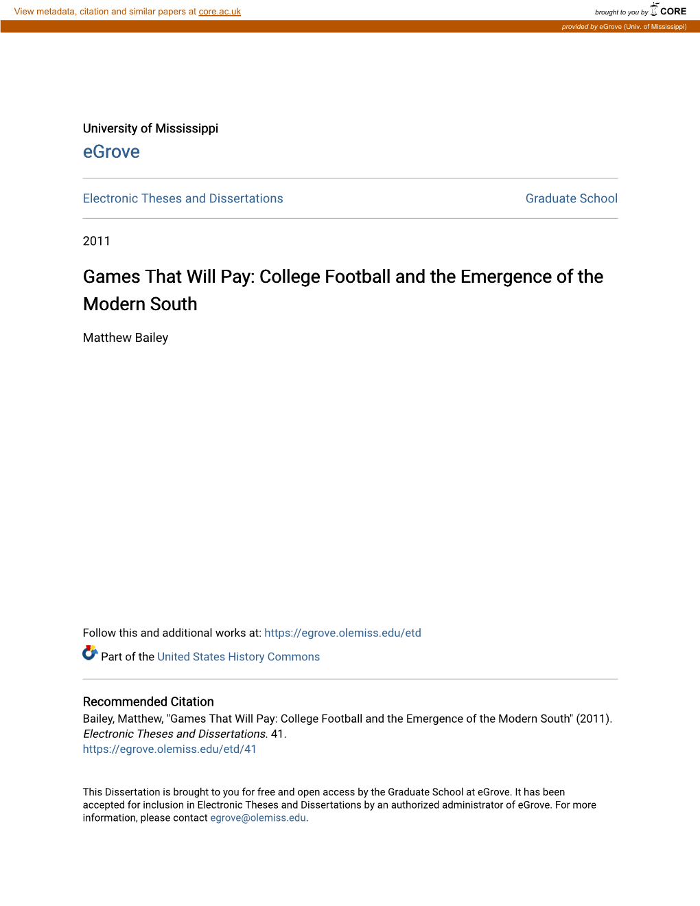 College Football and the Emergence of the Modern South