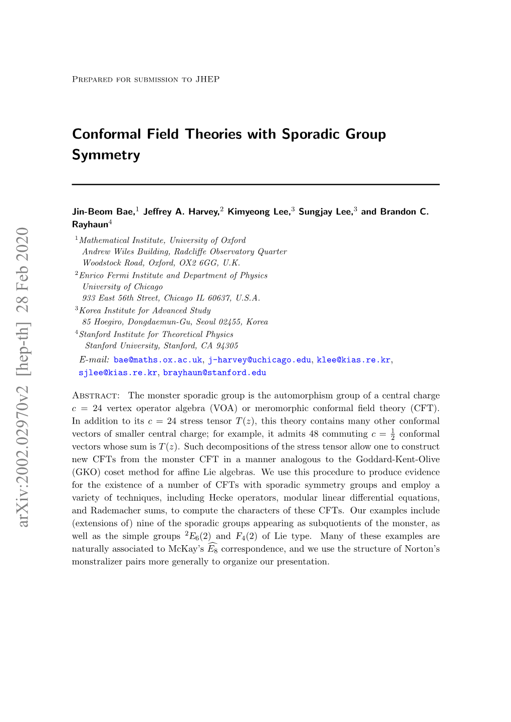 Conformal Field Theories with Sporadic Group Symmetry