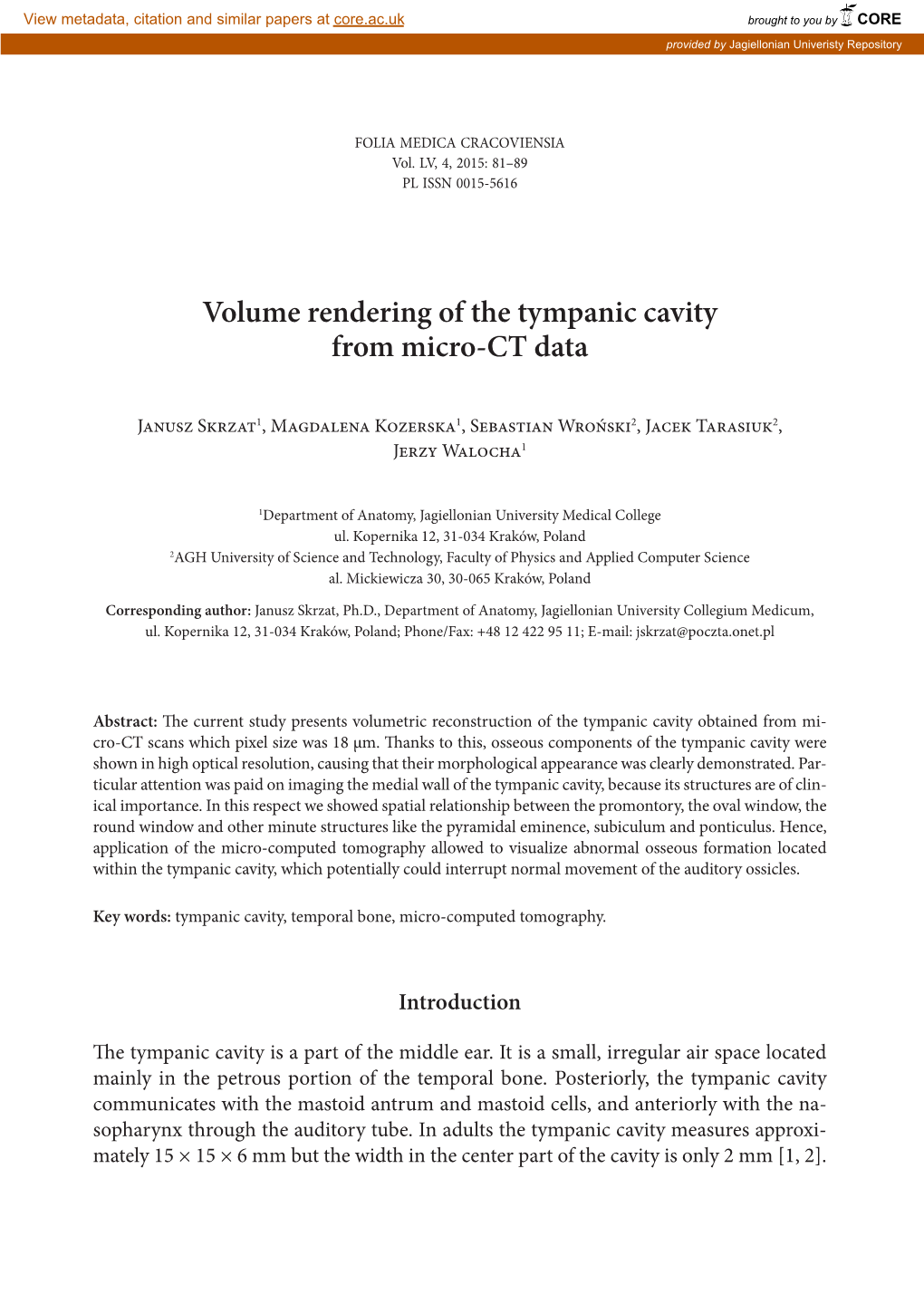 Volume Rendering of the Tympanic Cavity from Micro-Ct Data