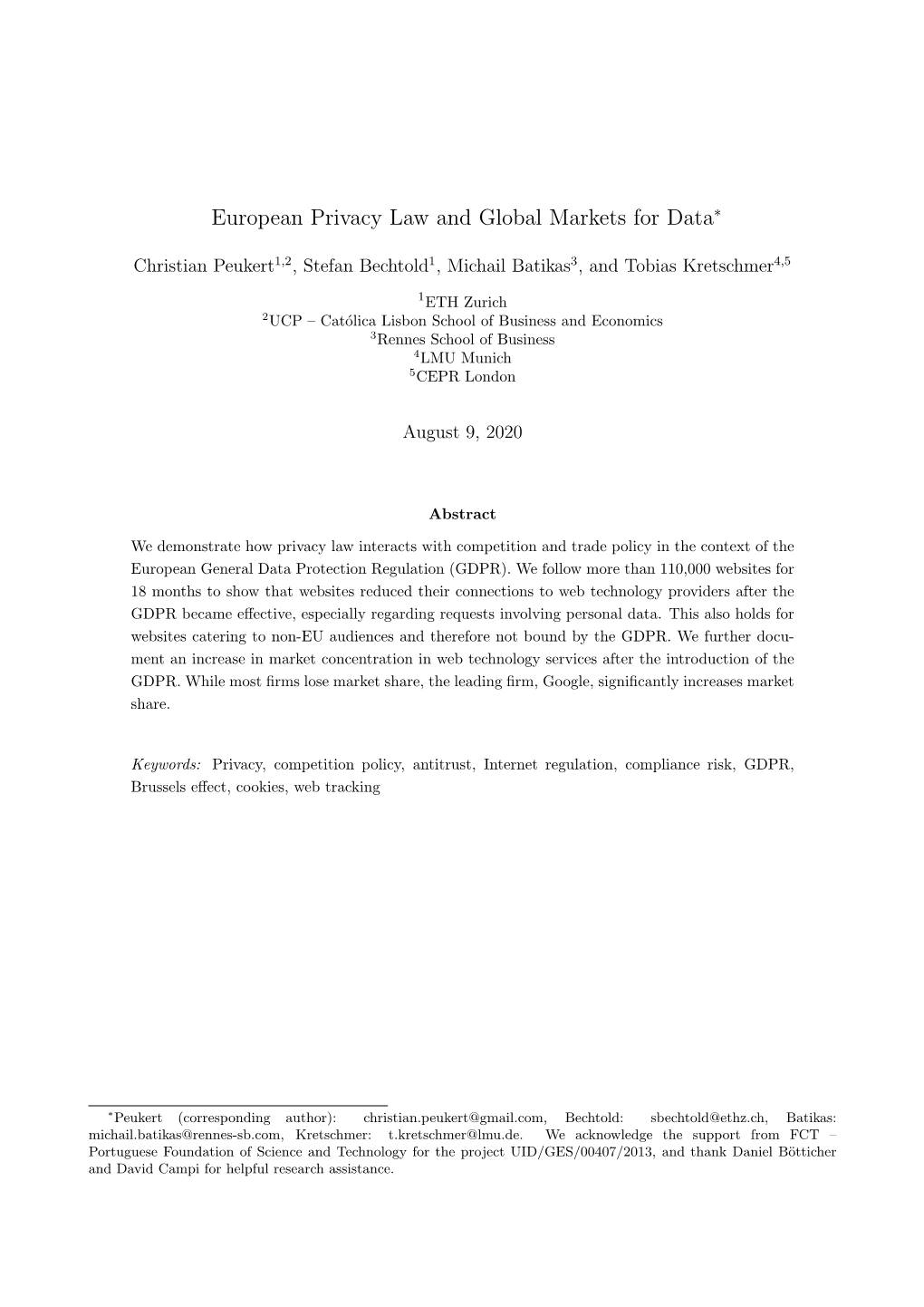European Privacy Law and Global Markets for Data∗