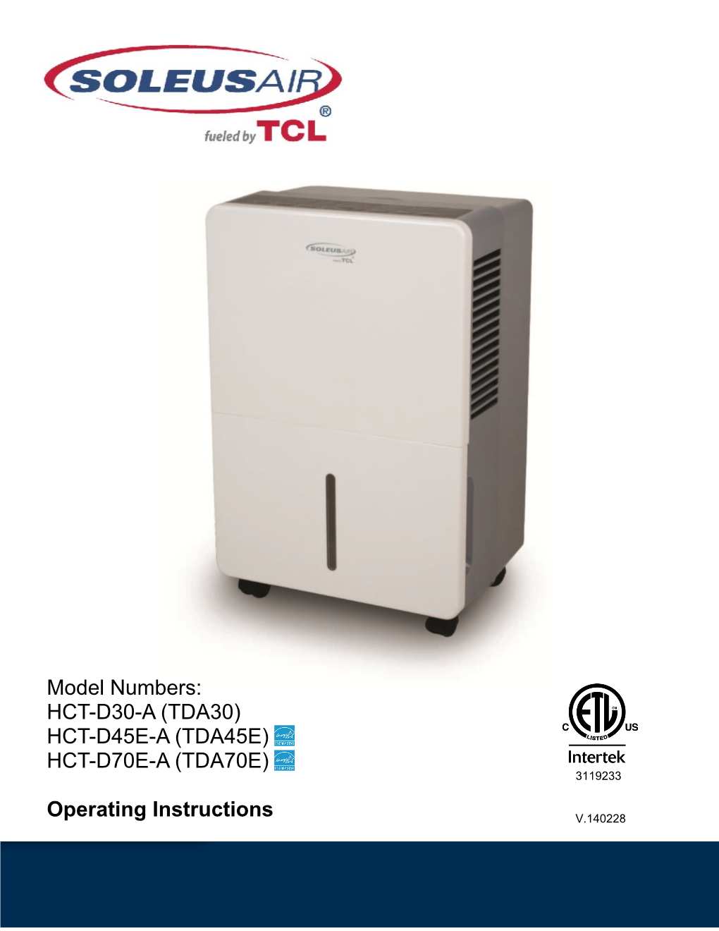 Soleusair TD Series Portable Dehumidifiers Owner's Manual