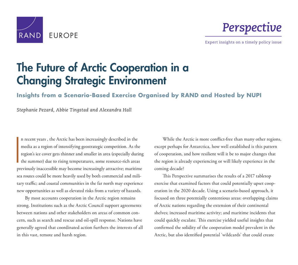 The Future of Arctic Cooperation in a Changing Strategic Environment