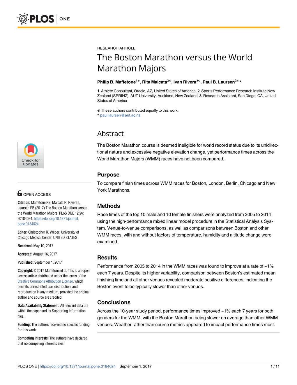 The Boston Marathon Versus the World Marathon Majors