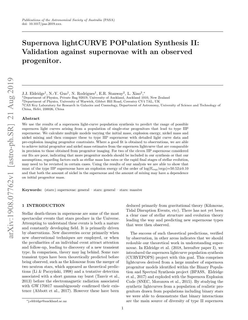 Supernova Lightcurve Population Synthesis II: Validation Against Supernovae with an Observed Progenitor