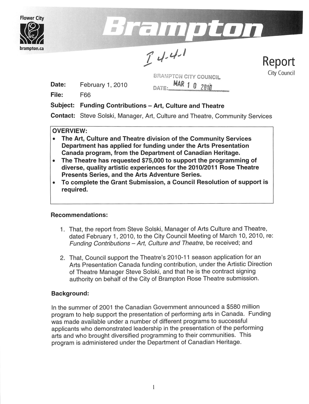 City Council Item I4-4 for March 10, 2010