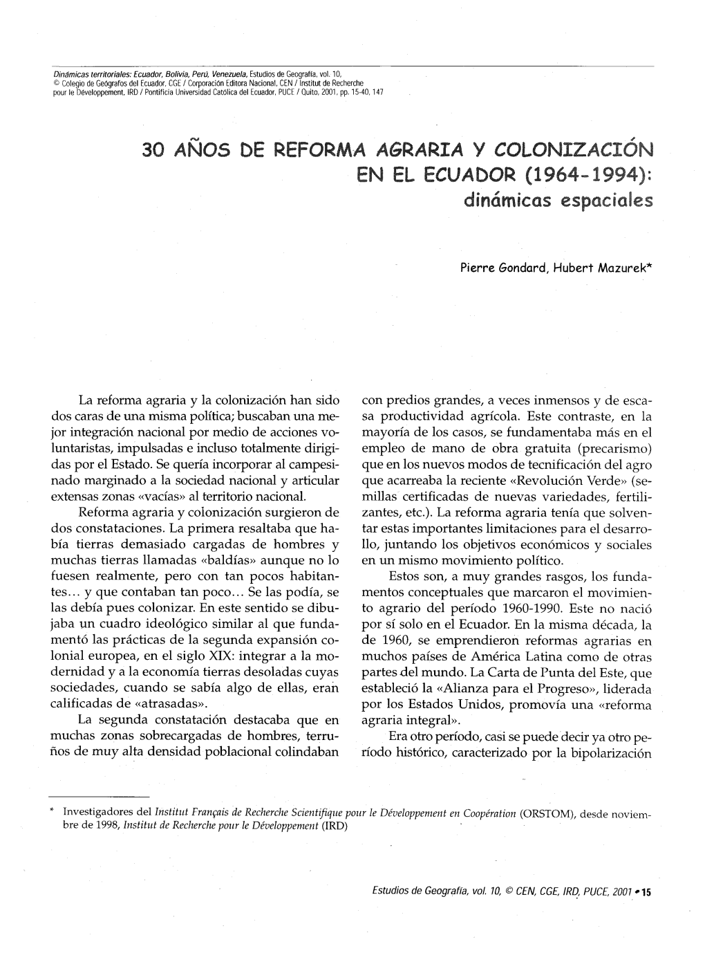 30 Anos De Reforma Agraria Y Colonizacion En El Ecuador : 1964