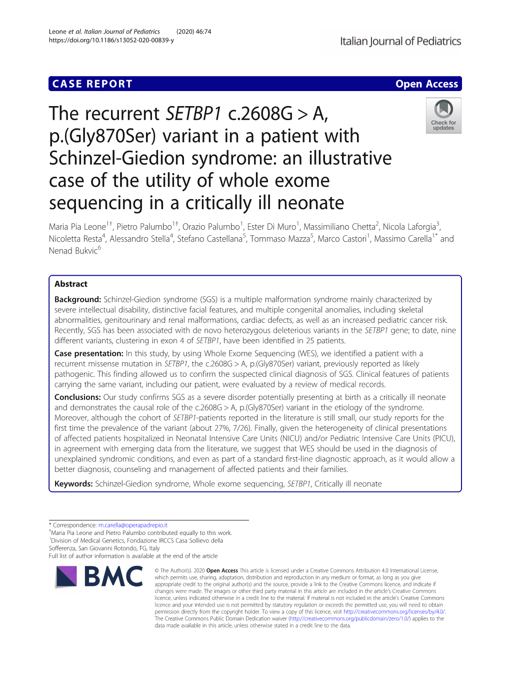 (Gly870ser) Variant in a Patient with Schinzel-Giedion Syndrome