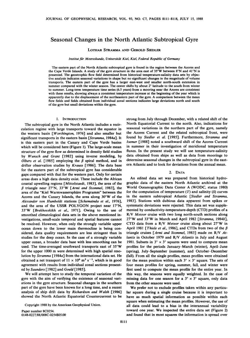 Seasonal Changes in the North Atlantic Subtropical Gyre