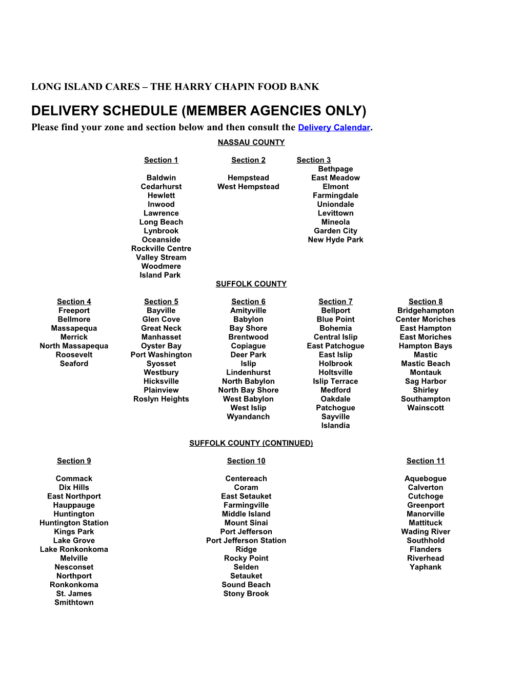 Long Island Cares Delivery Schedule s1