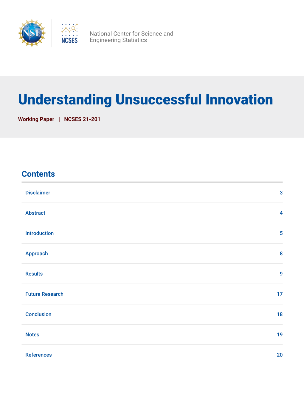 Understanding Unsuccessful Innovation, NCSES 21-201