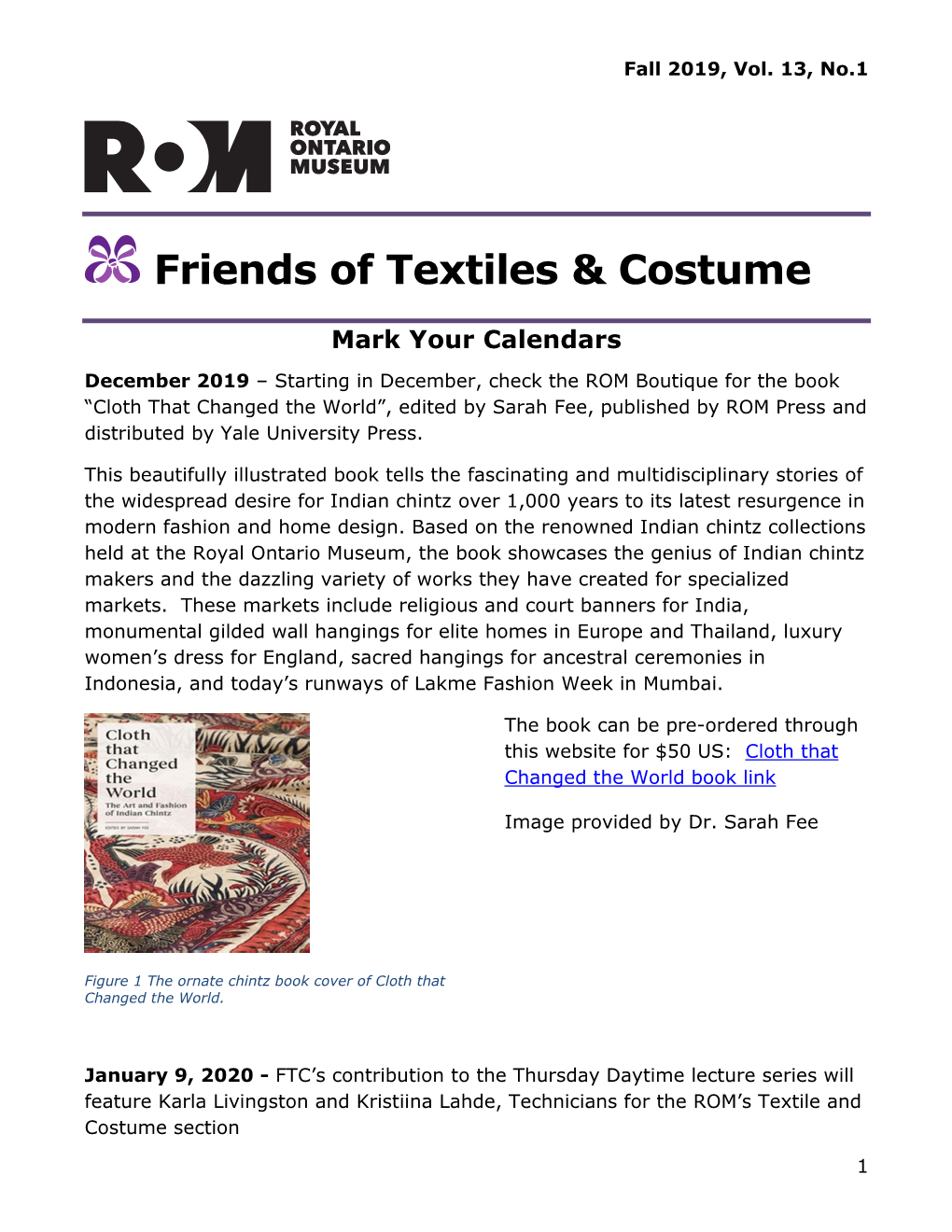 Friends of Textiles and Costume Newsletter