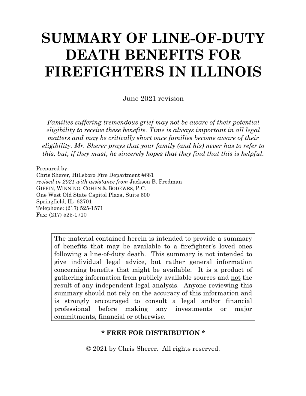 Line of Duty Death Benefits Summary