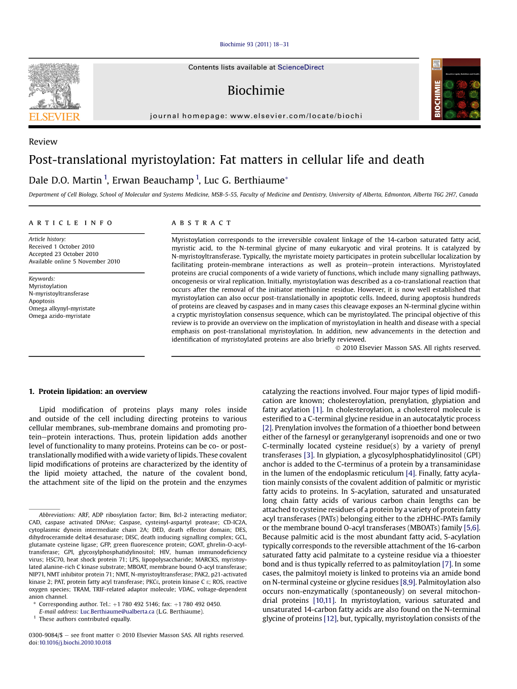 Post-Translational Myristoylation: Fat Matters in Cellular Life and Death