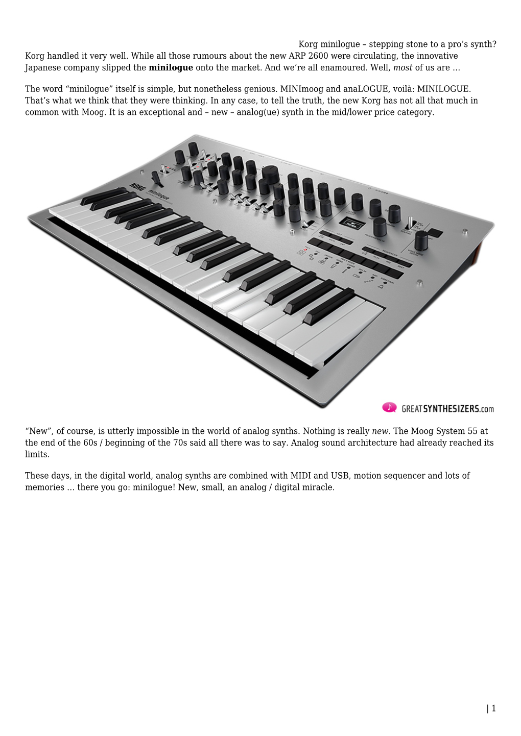 Korg Minilogue – Stepping Stone to a Pro’S Synth? Korg Handled It Very Well