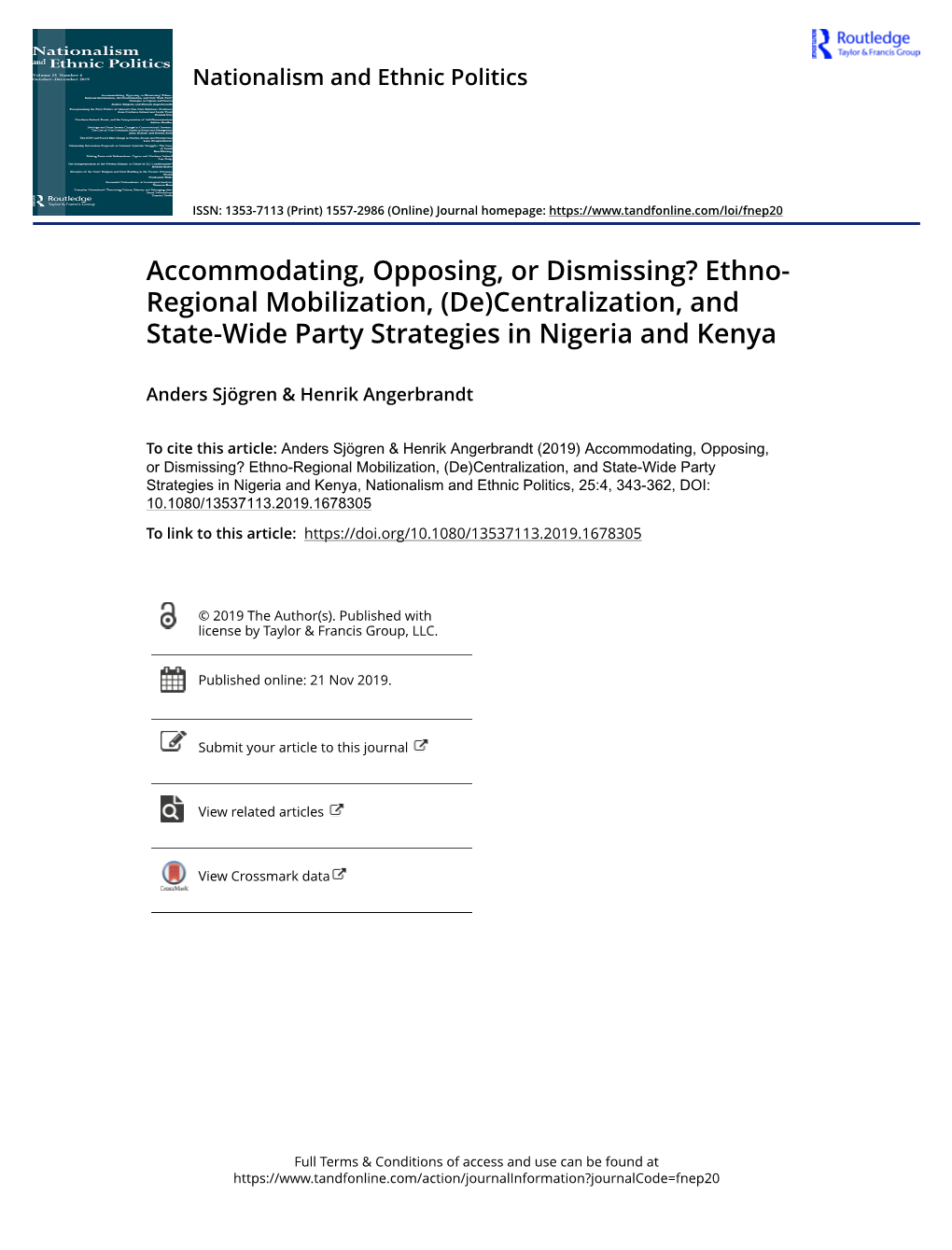 Ethno- Regional Mobilization, (De)Centralization, and State-Wide Party Strategies in Nigeria and Kenya