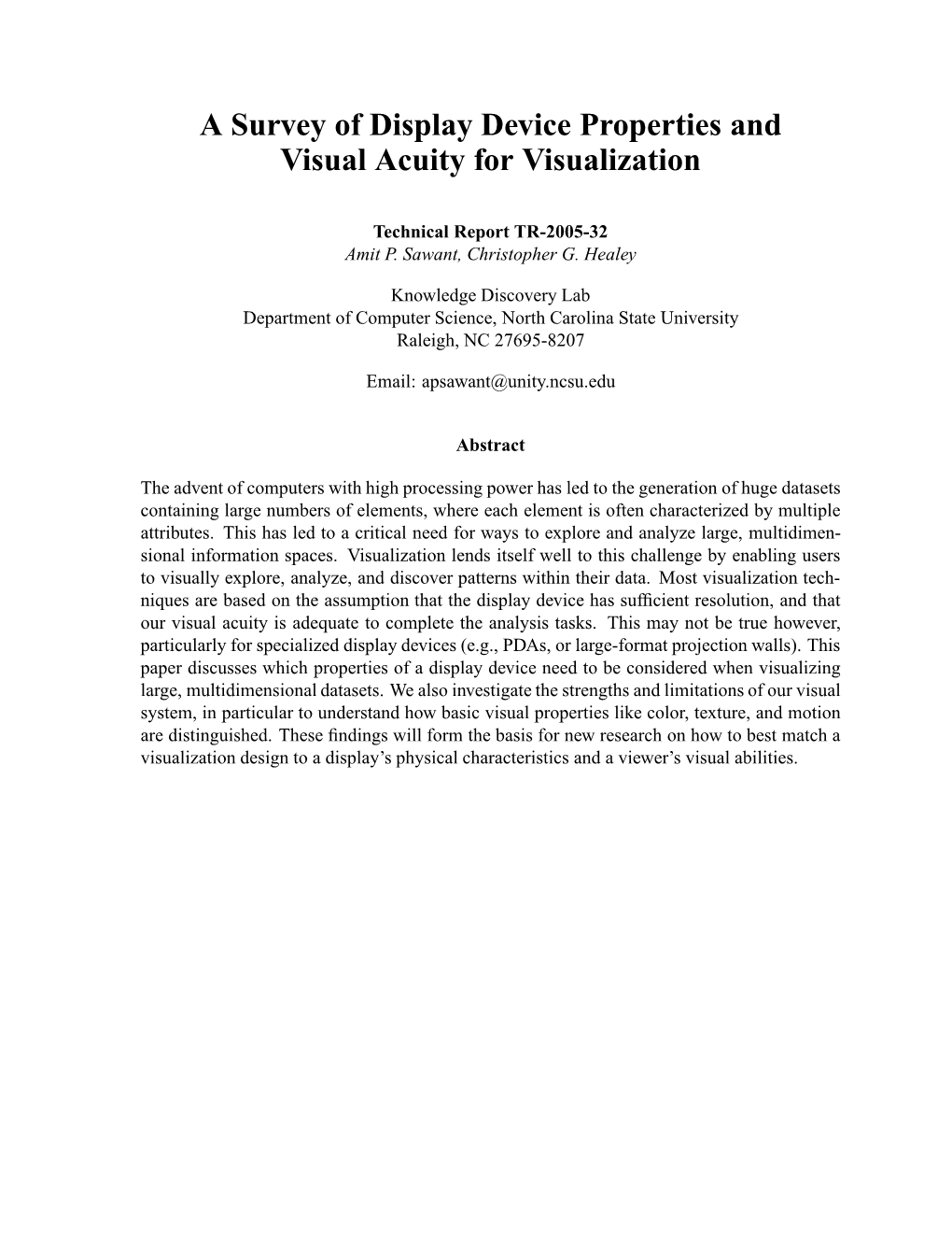A Survey of Display Device Properties and Visual Acuity for Visualization