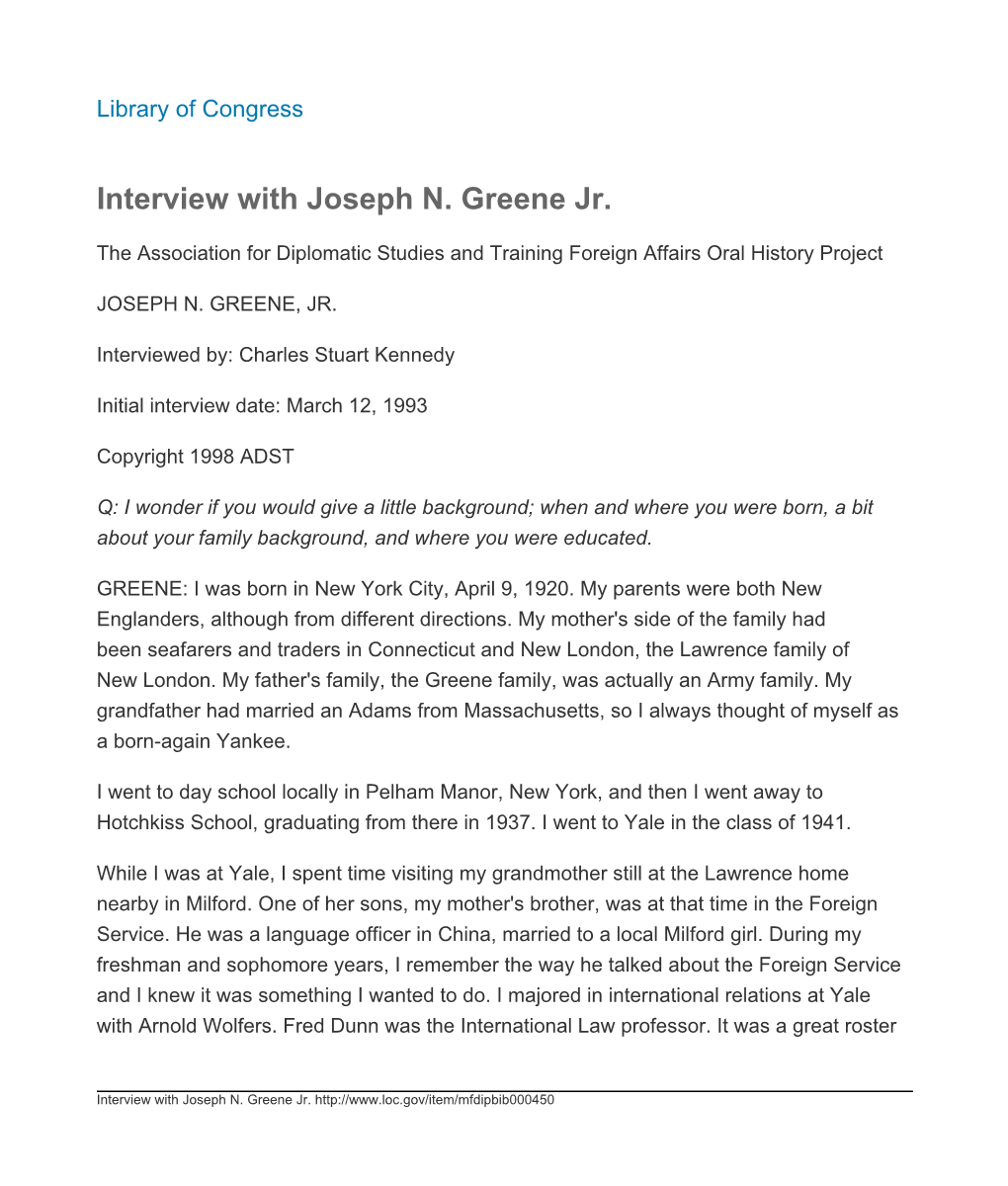 Interview with Joseph N. Greene Jr