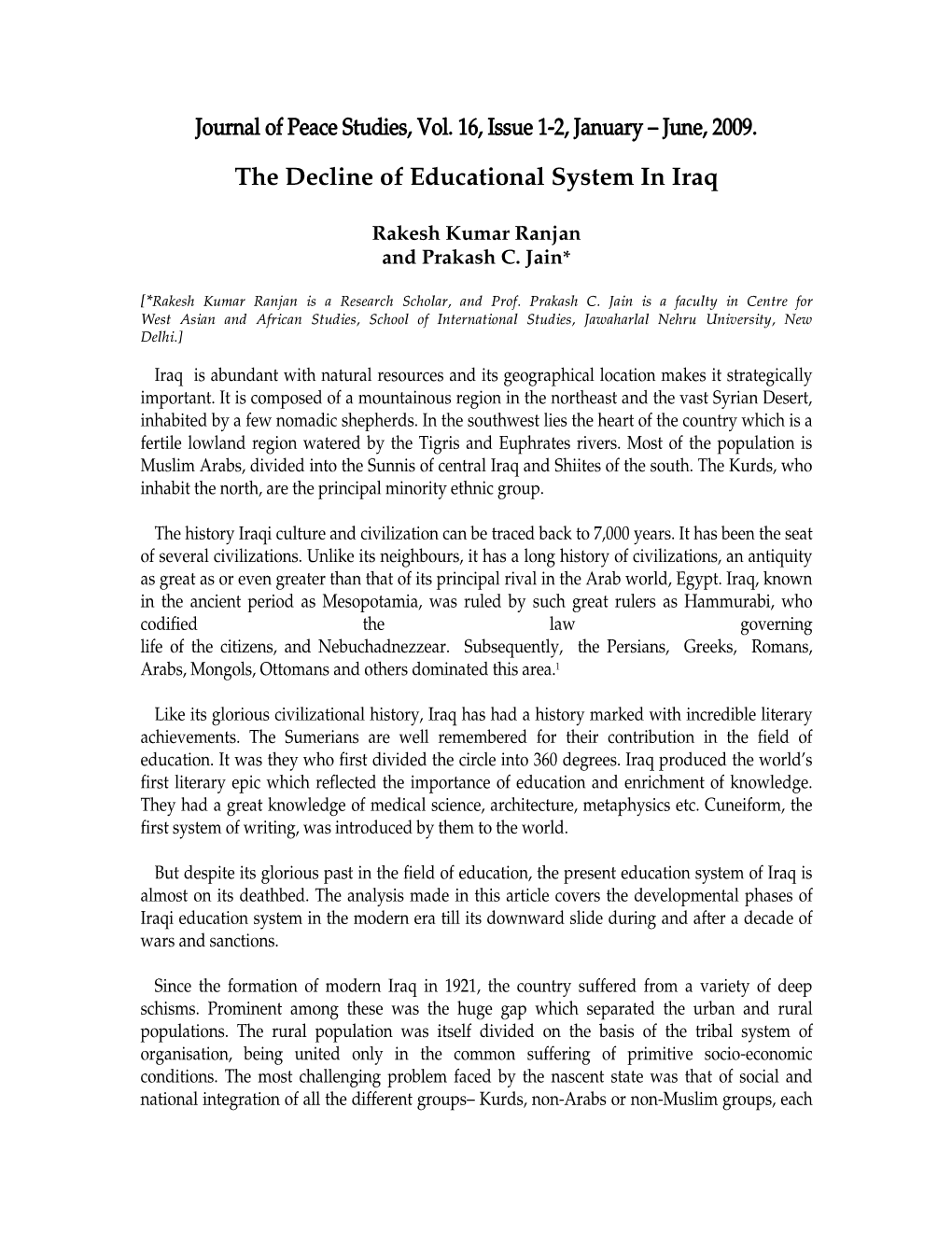 The Decline of Educational System in Iraq