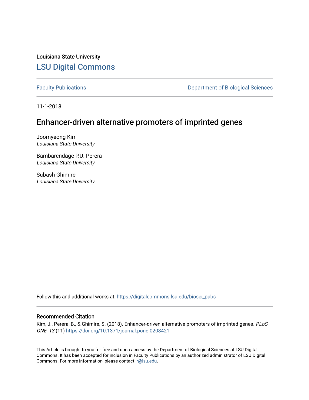 Enhancer-Driven Alternative Promoters of Imprinted Genes