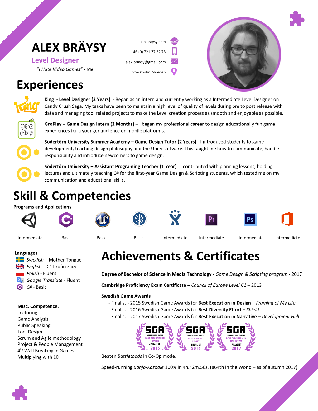 ALEX BRÄYSY Skill & Competencies Experiences Achievements