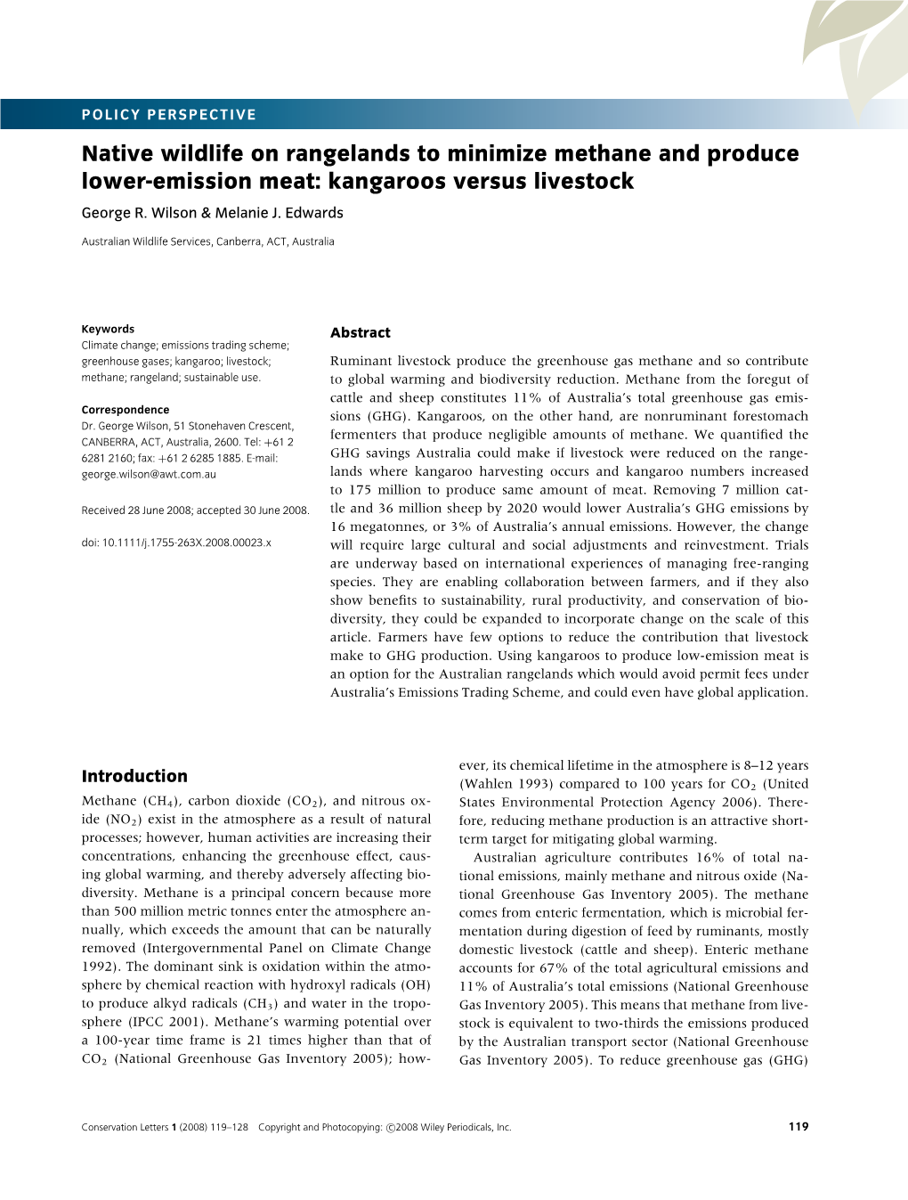 Native Wildlife on Rangelands to Minimize Methane and Produce Lower-Emission Meat: Kangaroos Versus Livestock George R