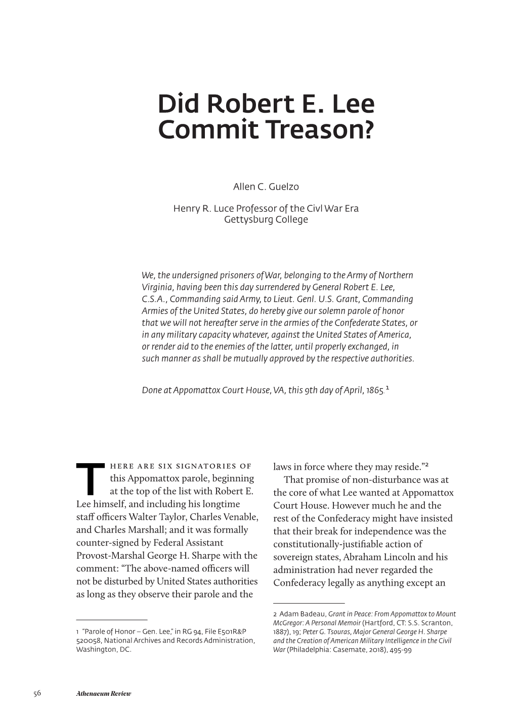 Did Robert E. Lee Commit Treason?