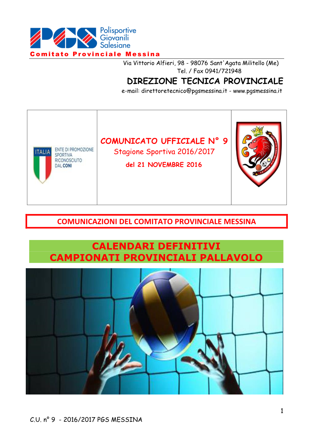 Calendari Definitivi Campionati Provinciali Pallavolo