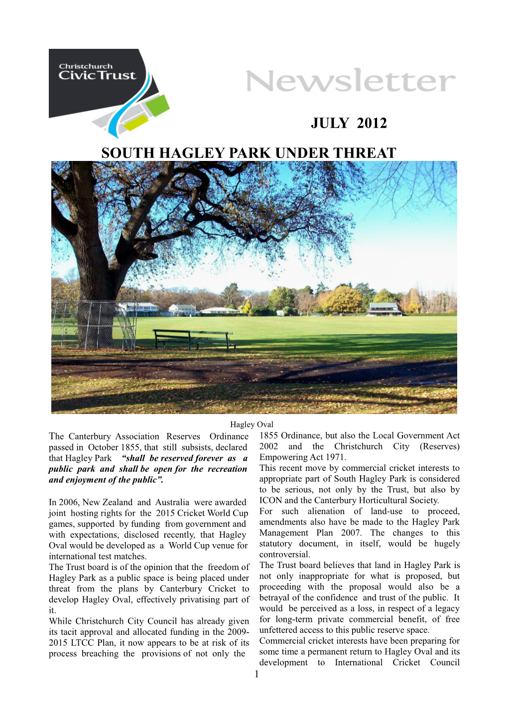 July 2012 South Hagley Park Under Threat