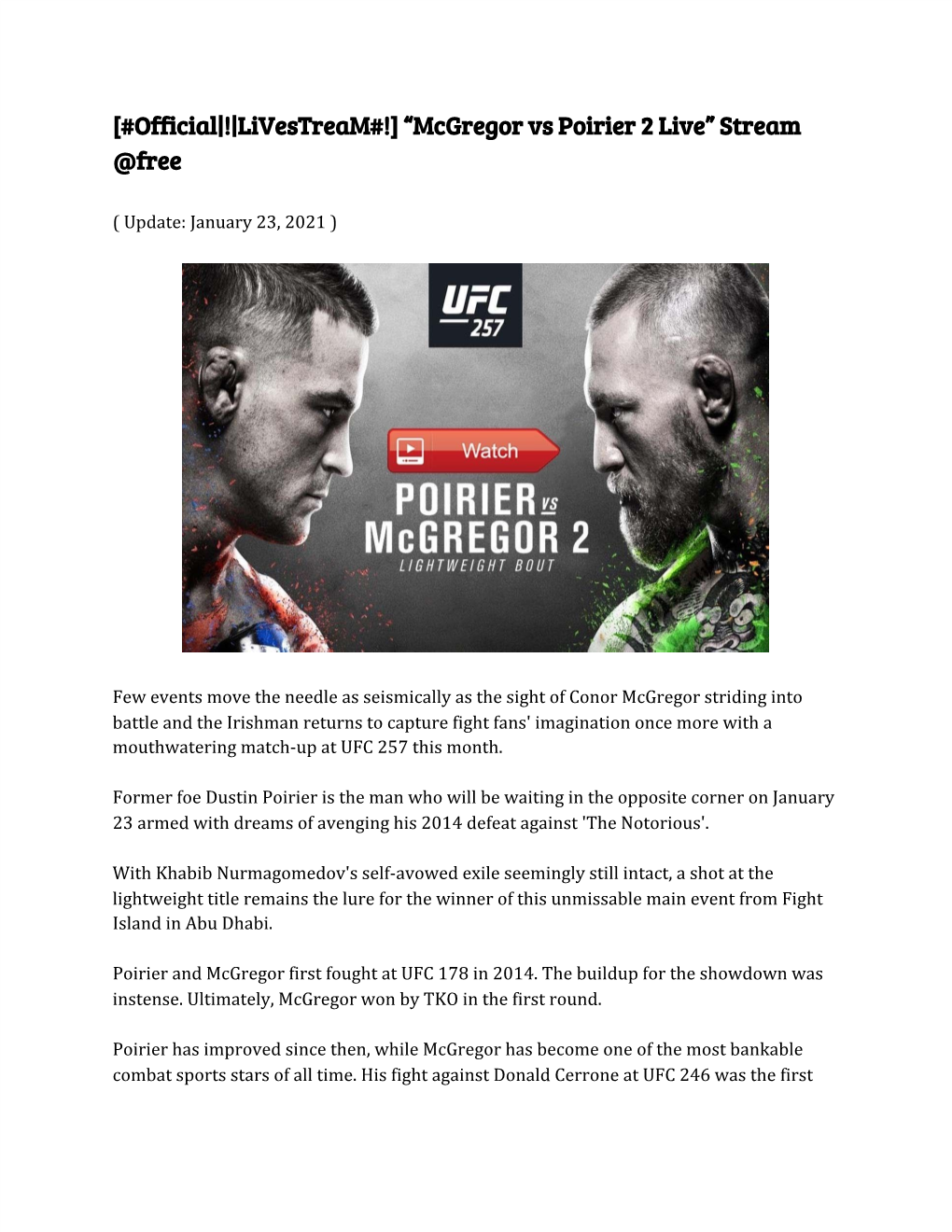 “Mcgregor Vs Poirier 2 Live” Stream @Free