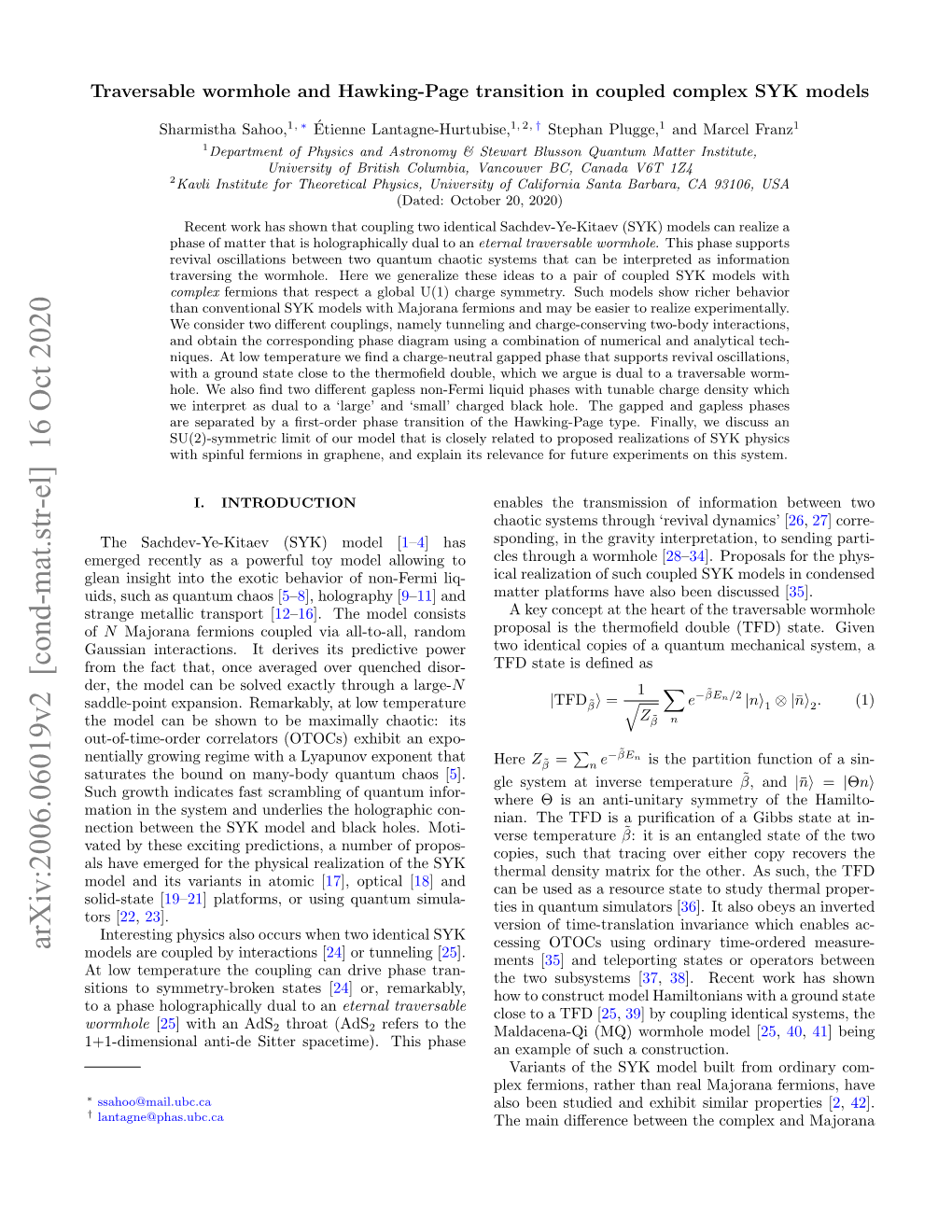 Arxiv:2006.06019V2 [Cond-Mat.Str-El] 16 Oct 2020 Cessing Otocs Using Ordinary Time-Ordered Measure- Models Are Coupled by Interactions [24] Or Tunneling [25]