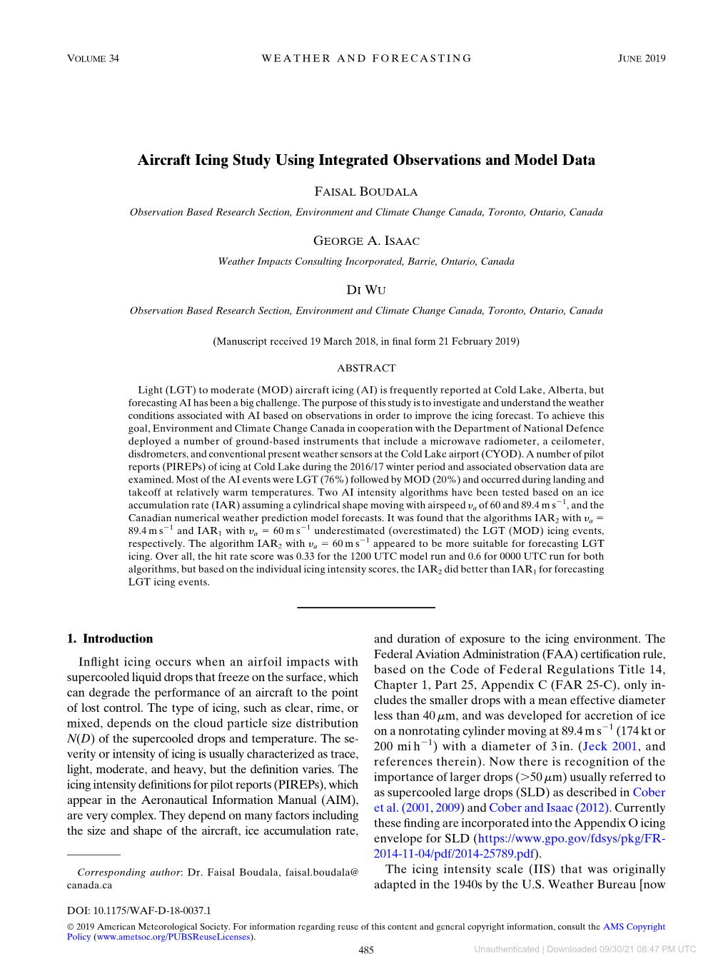 Aircraft Icing Study Using Integrated Observations and Model Data